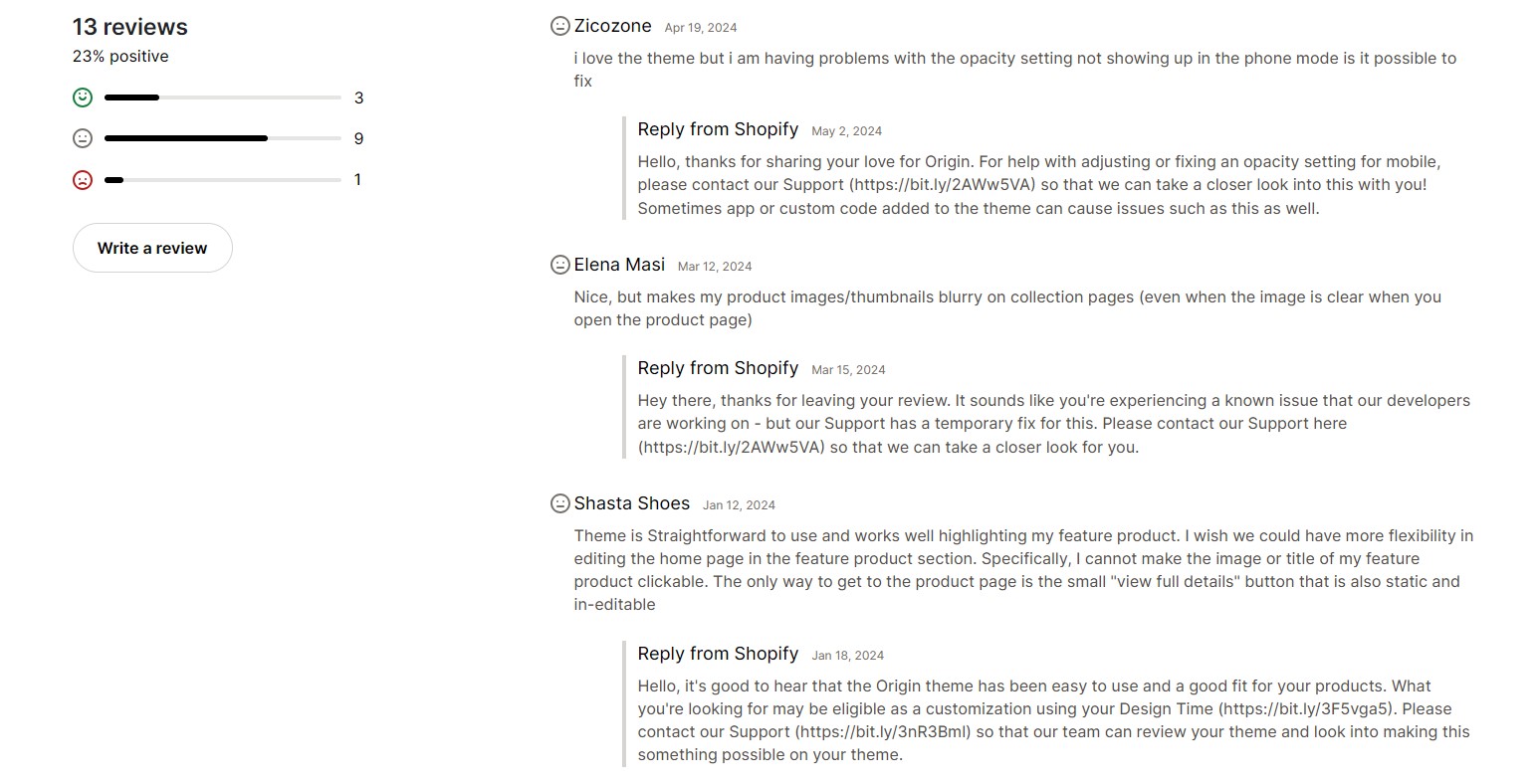 Origin Theme Shopify Customer Reviews
